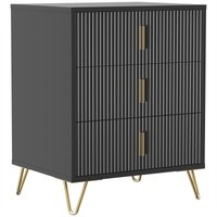 HOMCOM Modern 3-Drawer Dresser, Fluted Bedroom Dresser Chest of Drawers with Metal Legs and Steel Handles for Bedroom, Black | Aosom Ireland