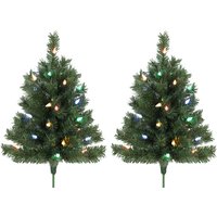 HOMCOM 60 cm Prelit Christmas Tree, 2 Packs Artificial Christmas Trees with 60 Colourful LED Lights, 130 Tips, Green | Aosom Ireland