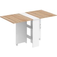 HOMCOM Folding Dining Table, Drop Leaf Table with 2-Tier Shelves, Rolling Casters, White and Natural | Aosom Ireland