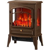 HOMCOM Electric Fireplace Stove, 1000/2000W 3-Sided Freestanding Fireplace Heater with 3D Flame Log, Thermostat, Brown | Aosom Ireland