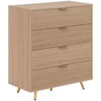 HOMCOM Bedroom Chest of Drawers with 4 Drawers, Fluted Dresser with Gold Tone Handles, Storage Cabinet, Natural | Aosom Ireland