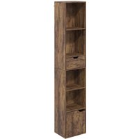 HOMCOM 6-Tier Bookcase, Tall Narrow Bookshelf with Drawer, Door, Adjustable Shelf for Living Room, Rustic Brown