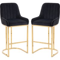 HOMCOM Bar Stools Set of 2 with Backrest, Footrest, Gold Electroplated Legs for Kitchen Island, Dining Room, Black
