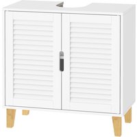 HOMCOM Under Sink Bathroom Cabinet Adjustable Shelf Under Sink Cabinet 2 Louvered Doors, White