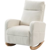 HOMCOM Sherpa Fleece Upholstered Armchair with Side Pockets & Solid Wood Legs, High Back Lounge Chair for Bedroom, Cream White