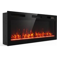 HOMCOM 102 cm Einbau-/Wand-/Stand-Elektrokamin Ultraschlank 8.3 cm con Fernbedienung, 900/1800W, 12 3D-LED-Flammenfarben, Kristall, 5 Helligkeitsstufen, Heizung, Timer, Thermostat, 35㎡ Schwarz Aosom