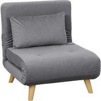 HOMCOM Schlafsessel, 3-in-1 Schlafsofa mit Bettfunktion, Relaxsessel mit Verstellbare Rückenlehne, Kissen, Samtoptik, Gästebett mit Metallrahmen, für Wohnzimmer, Grau, 72 x 190 cm Aosom