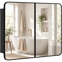 HOMCOM 76.2 x 11.6 x 61 cm Bathroom Mirror Cabinet, Wall Cabinet with Adjustable Shelves, Wall-Mounted or Recessed, Black