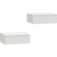 HOMCOM Floating Bedside Table Set of 2, Wall-Mounted Nightstand with High Gloss Finish & Storage Drawer, White