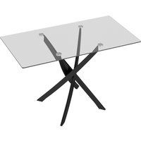 Rectangular Dining Table 6 People 120cm Modern Kitchen Table Tempered Glass Top Cross Steel Legs Clear