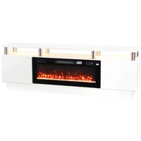 HOMCOM Electric Fireplace TV Stand for 80" TVs, 1800W LED Light Entertainment Center with Adjustable Flame, Remote, White