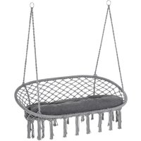 Outsunny Hanging Hammock Chair Cotton Rope Porch Swing with Metal Frame and Cushion, Large Macrame Seat for Garden, Bedroom, Living Room, Dark Grey