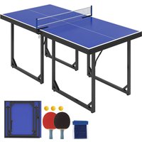 HOMCOM Folding Mini Table Tennis/Ping Pong Table Set-Black/Blue