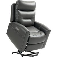 HOMCOM Power Lift Recliner Chair for Elderly, Overstuffed Faux Leather Riser and Reclining Chair with USB A+C Ports, Remote Control, Recliner Armchair for Living Room, Charcoal Grey