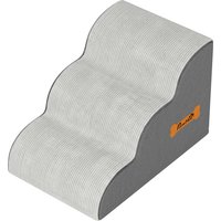 PawHut Dog Steps for Bed and Sofa, 3-Step Non-Slip Dog Stairs with Removable Washable Cover, Carry Handle, Light Grey