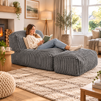 Modular Bean Bag Sofa with Ottoman and Removable Machine-Washable Cover, Couch with High-Density Foam, 160L x 80W x 66H cm, Light Gray Aosom UK