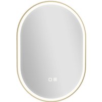 HOMCOM Bathroom Mirror with LED Lights, 100x70cm Oval Bathroom Mirror, Dimmable, Bluetooth, Anti-Fog, Gold Tone
