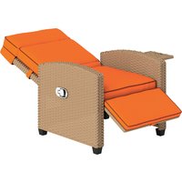Outsunny 145° Reclining Rattan Armchair, with Footrest - Khaki/Orange