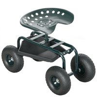Outsunny Rollsitz Werkstattwagen , Gartenwagen aus stahl bis 150kg belastbar, fahrbar und drehbar, gartenarbeit im sitzen, dunkel grün Aosom