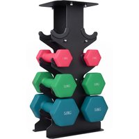 SPORTNOW Hex Dumbbells Set with Dumbbell Rack, Non Slip Hand Weights for Home Gym Strength Training, 2 x 1kg, 2 x 3kg, 2 x 5kg
