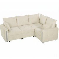 HOMCOM 228cm L Shaped Sofa with Lift-Up Storage, 3-Seater Sectional Sofa with Wide Deep Seat, Beige
