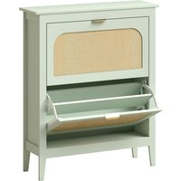 HOMCOM Narrow Shoe Cabinet, Boho Slim Shoe Storage Cabinet with 2 Flip Drawers, Holds 14 Pairs, Light Green