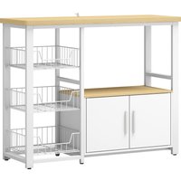 HOMCOM Estante de Cozinha com Arrumação, Suporte para Micro-ondas, Cestos Amovíveis e Armário, 100x35x80 cm, Branco Aosom Portugal