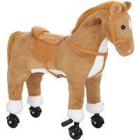 AIYAPLAY Rocking Horse, Plush Ride On Horse with Hoof Sounds, Music, Rolling Wheels and Pedal for 3-7 Years, Up to 50kg, Brown