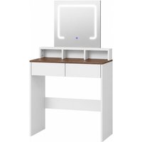 HOMCOM Vanity Table, Dressing Table with Mirror, LED Lights, 2 Drawers, 3 Compartments, 3 Colour Lighting, Walnut