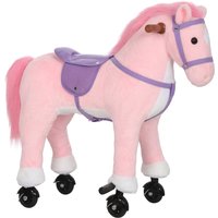 AIYAPLAY Rocking Horse, Plush Ride On Horse with Hoof Sounds, Music, Rolling Wheels and Pedal for 3-7 Years, Up to 50kg, Pink