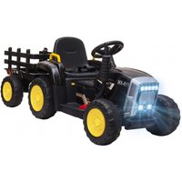 HOMCOM 12V Kids Ride on Tractor with Detachable Trailer, Remote, Soft Start, Seat Belt, Music, USB, Horn, Lights for 3-6, Black