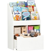 HOMCOM Kids' Bookshelf: Children's Storage Unit with Toy Drawer & Wheels, Room Organiser, White Aosom UK