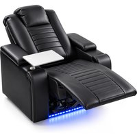 HOMCOM Electric Recliner Armchair w/ Type C+USB, LED Light, PU Leather Cinema Recliner Chair w/ Storage, Tray Table, Black