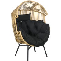 Outsunny PE Rattan Leisure Chair with 14cm Thick Seat Cushion, Steel Frame Garden Egg Chair with Comfortable Headrest, Adjustable Feet, Sand