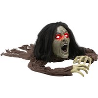 Outsunny 140 cm Halloween Dekoration Kriechende Zombie mit LED-Augen, Soundfunktion, Haustür Deko mit Garten Dekofigur für Party Aosom