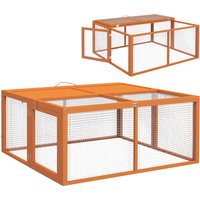 PawHut Conigliera da Esterno Pieghevole per 2-3 Roditori con Ingressi Multipli, in Legno e Acciaio, 110x105x50 cm, Arancione Aosom