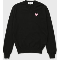 Comme des Garçons Play Pink Heart V Neck Jumper Black