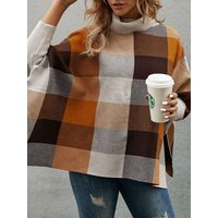 Light Coffee Casual Color-Block Turtleneck Sweater Light Coffee/One-size