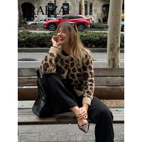 Spring Women Fashion Trend Cardigan Single Breasted Knitted Sweaters Coat Female Elegant Women's Animal Print Sweater