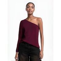 Autumn Women Elegant Knitted Top One Shoulder Split Hem Long Sleeve Decoration Women's Asymmetrical Solid 2-Colors Tops