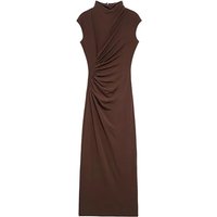 2025 Female Elegant Dress Brown Half Turtleneck Sleeveless Pleated Decoration Zipper Women's Summer Fashion Long Dresses