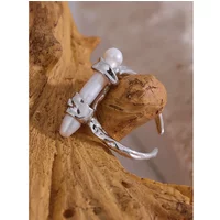 925 Sterling Silver Geometric Natural Freshwater Pearl Open Ring Fashion Women Luxury Vintage Chic Jewelry Engagement Gift