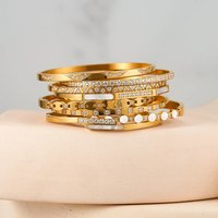 Pulseras Shell Cuff Bangle With Zircon For Women 18K Gold Color Plated Cuff Bracelet Elegant Jewelry Party B2412 B2413