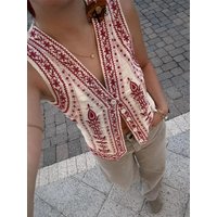 Summer Women's Fashion Solid V-Neck Sleeveless Vest Top Female Single-breasted Embroidery Casual Sashes Waistcoat Mujer