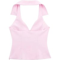 2025 Woman Zipper Decorate Solid Slim Top Summer Women Chic Sexy V-Neck Sleeveless Backless Suspender Top Streetwear