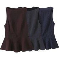 Women's New Fashion Simple Stacked Decorative Slim Fit 3-Color Top Female Elegant Round Neck Sleeveless Ruffle Zipper Top
