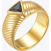 Goth Black Eye Triangle Ring Stainless Steel Zircon Rings For Women Men Gold Color Fashion Jewelry Bague Femme R4119