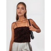 Women Fashion Sexy Brown Three-Dimensional Flower Fluffy Mesh Zipper Camisole Top Female Elegant Backless Sleeveless Top
