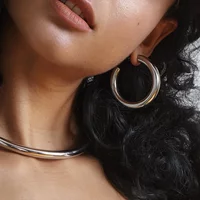 Pipe Hoop Earrings For Women 2025 Gold Color Piercing Earings Boucle Oreille Femme Fashion Jewelry Gifts E211289