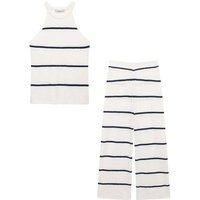 Female Sets Stripe O-Neck Sleeveless Sweater Vest +High Waist Elastic Waist Wide Leg Pants Summer Suit Woman 2025 Trendy